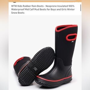 WTW Kids Rubber Rain Boots -Neoprene Insulated 100% Waterproof Mid Calf Mud Boot